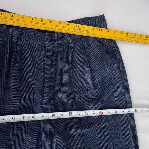 Urban Outfitters Herringbone Pleated Wide-Leg Trouser Pants Cotton Blue Women S - Picture 10 of 12